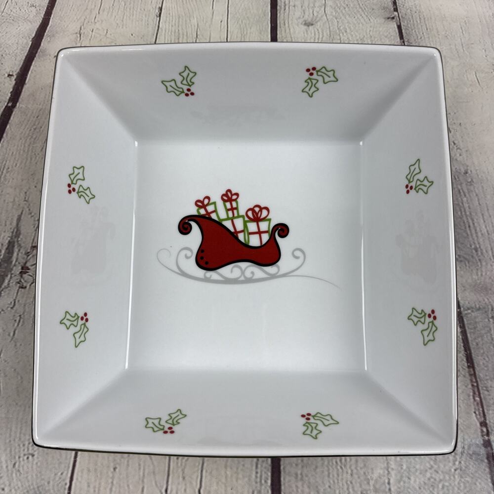 St. Nicholas Square TIS THE SEASON 10.5" Square 4Qt Large Serving Bowl Sleigh